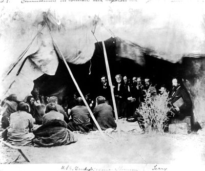 US Commissioners in council with Arapahoes and Cheyennes, c.1862 by American Photographer